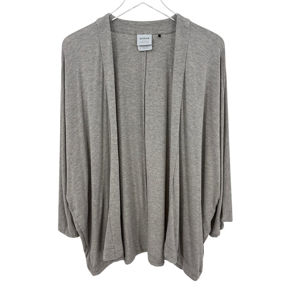 prAna Foundation Seabrook Wrap Open Front Cardigan Heather Gray Womens Large